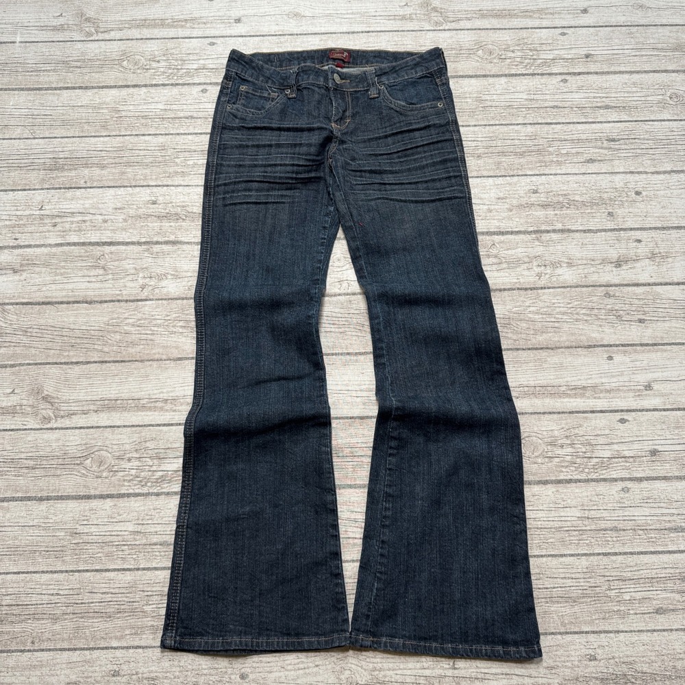Y2K Soul Underground Jeans Women's 7 Blue Dark Wash Flare Low Rise Embellished